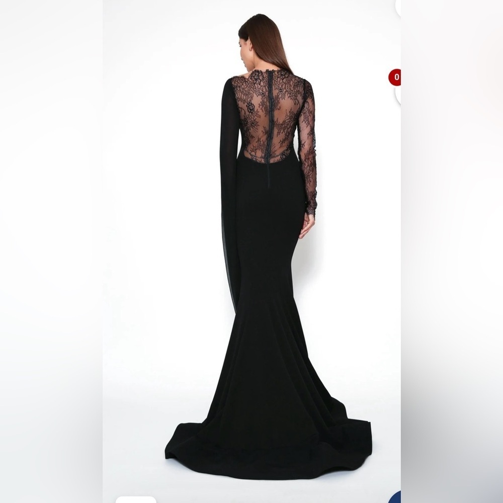 ZEENA ZAKI FW202104 DRESS black gown, lace, sweetheart bodice large $1200 MSRP - Picture 3 of 9